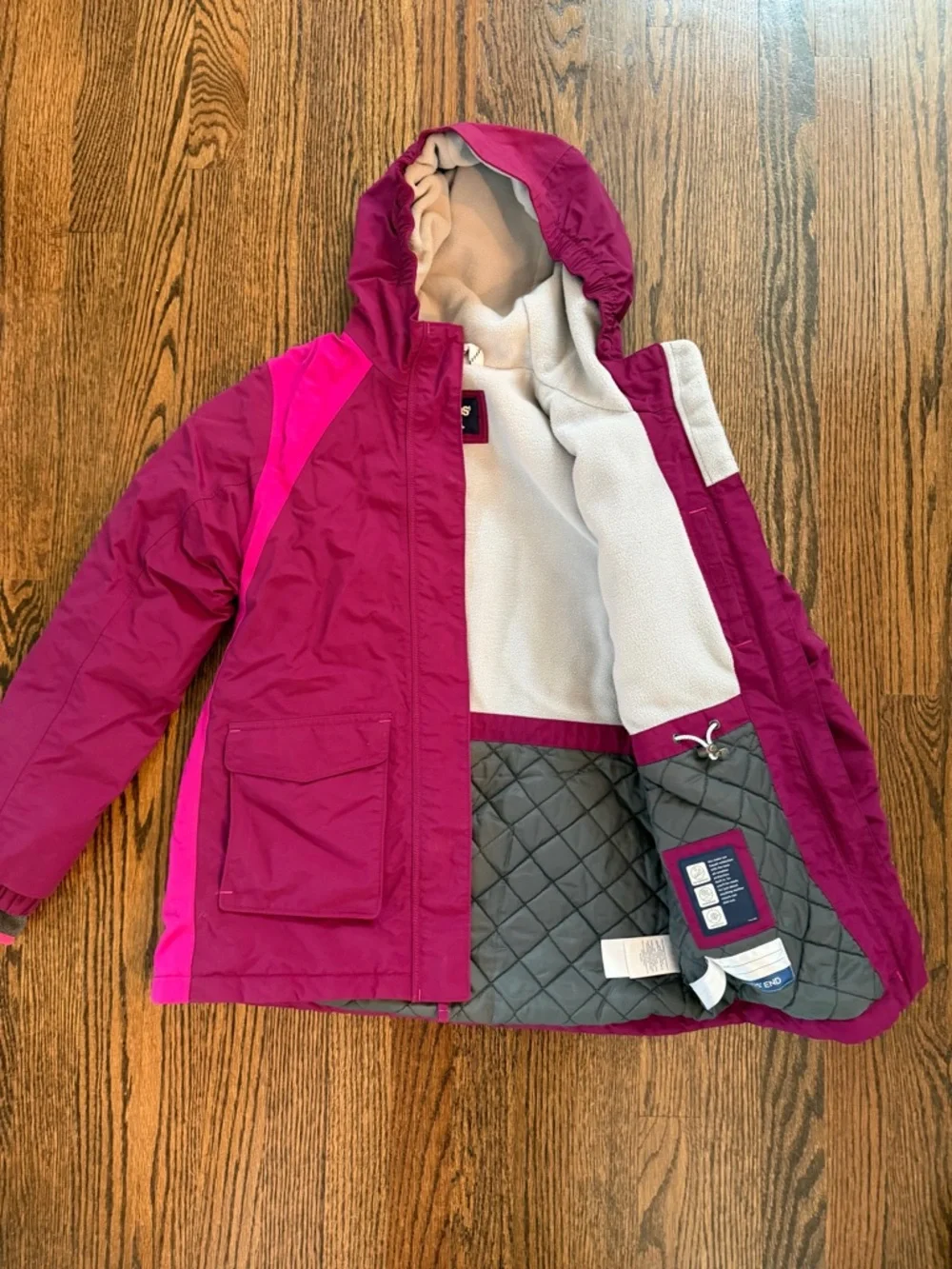 Lands’ End Youth Winter Ski Jacket Pink Purple Hooded Coat Size M (10-12) - Picture 2 of 5